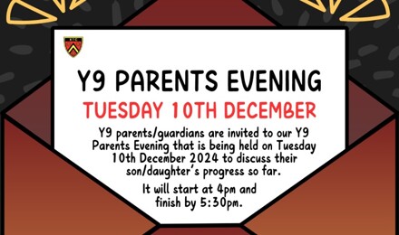 Y9 Parents Evening   10th Dec