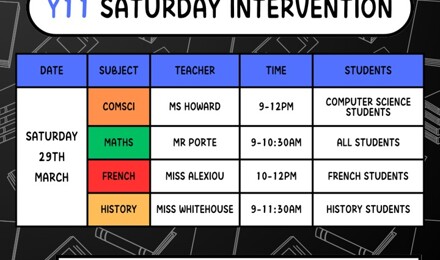 Y11 Saturday Intervention (29th)