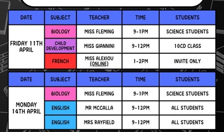 Y11 Easter Intervention 11th and 14th April