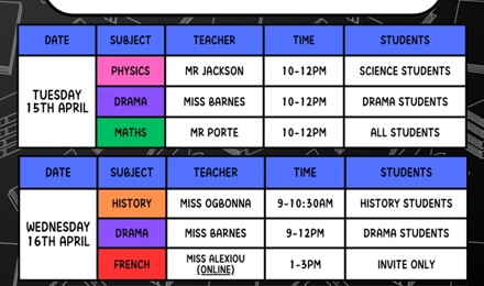 Y11 Easter Intervention 15th and 16th April