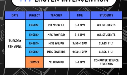 Y11 Easter Intervention 8th April