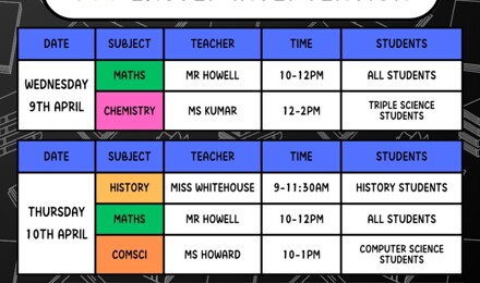 Y11 Easter Intervention 9th and 10th April